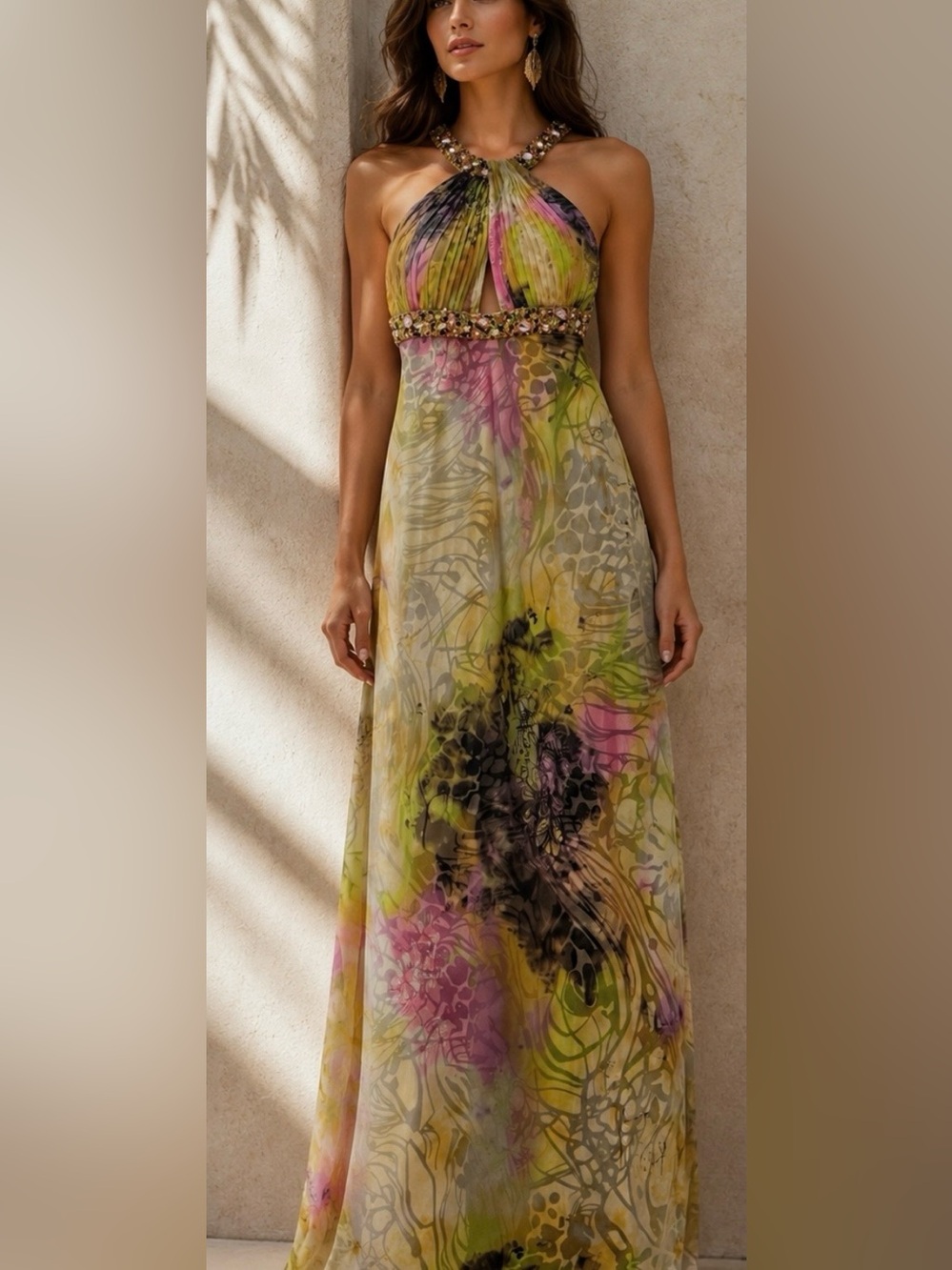 Dave & Johnny Multicolor Floral Watercolor Maxi Dress